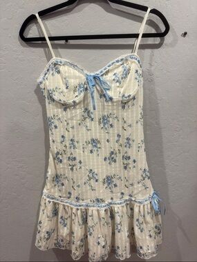 Jessica Simpson Cream Slip Dress with Blue Lace Trim